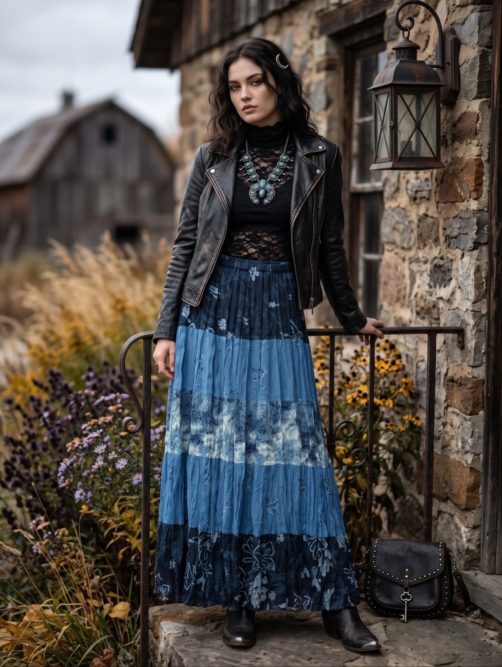 Vintage Western Gothic Broomstick Maxi Skirt Attitude NWT Boho Cottagecore